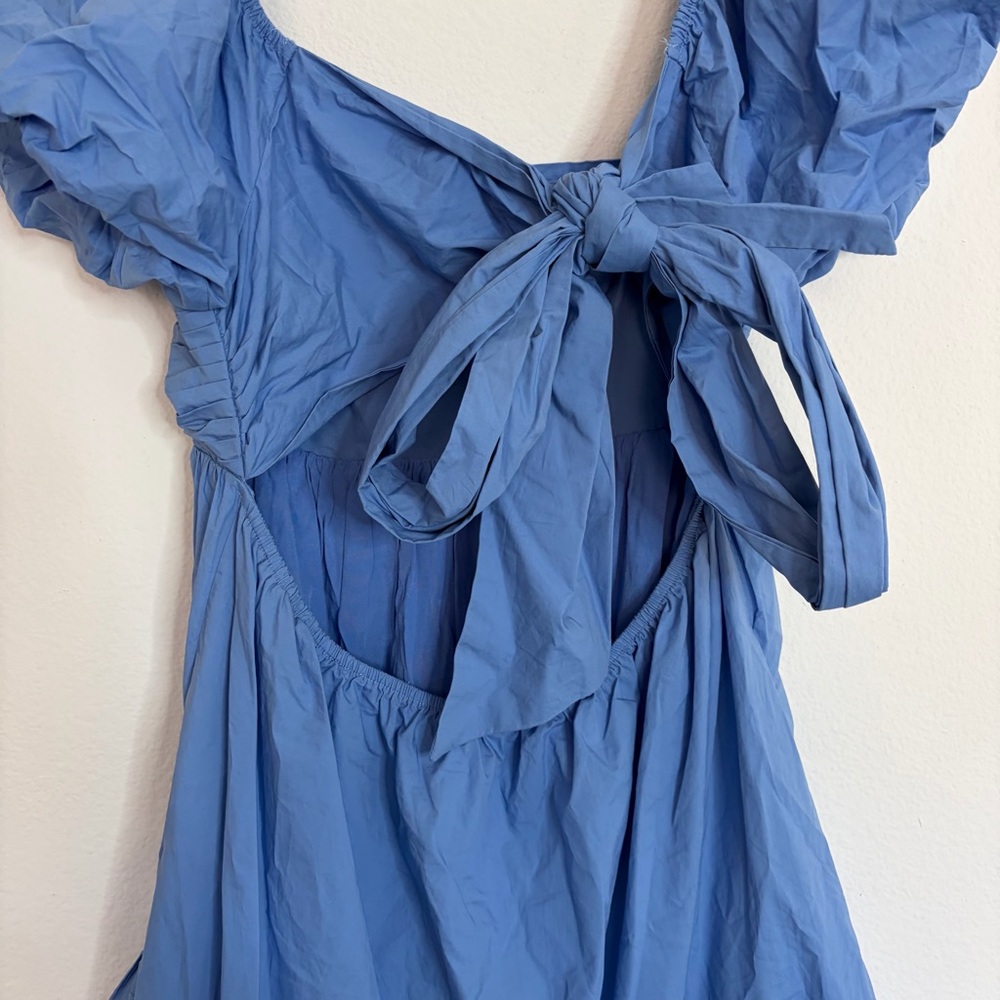 En Saison Dawson Blue Puff Sleeve Open Back Eyelet Lace Dress - Picture 6 of 9
